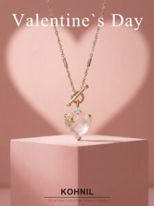 925 silver plated 18k gold love natural pink crystal necklace