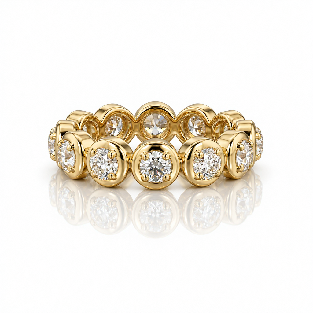 KOHNIL The Effervescence Bezel Set Moissanite Bubble Eternity Band in 18K Gold Plated 925 Silver