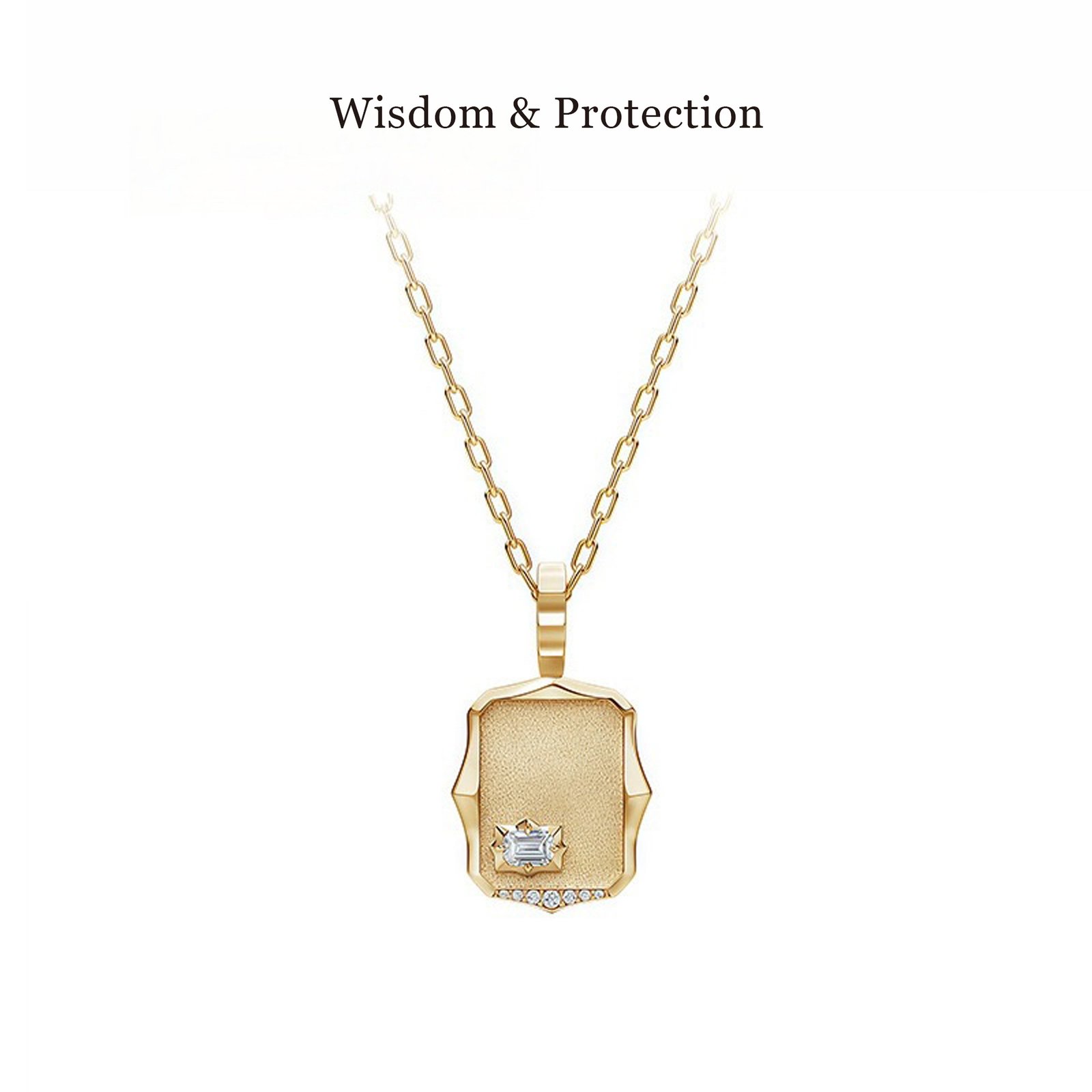 KOHNIL The Athena Amulet Emerald Cut Moissanite Necklace in 18K Gold Plated 925 Silver