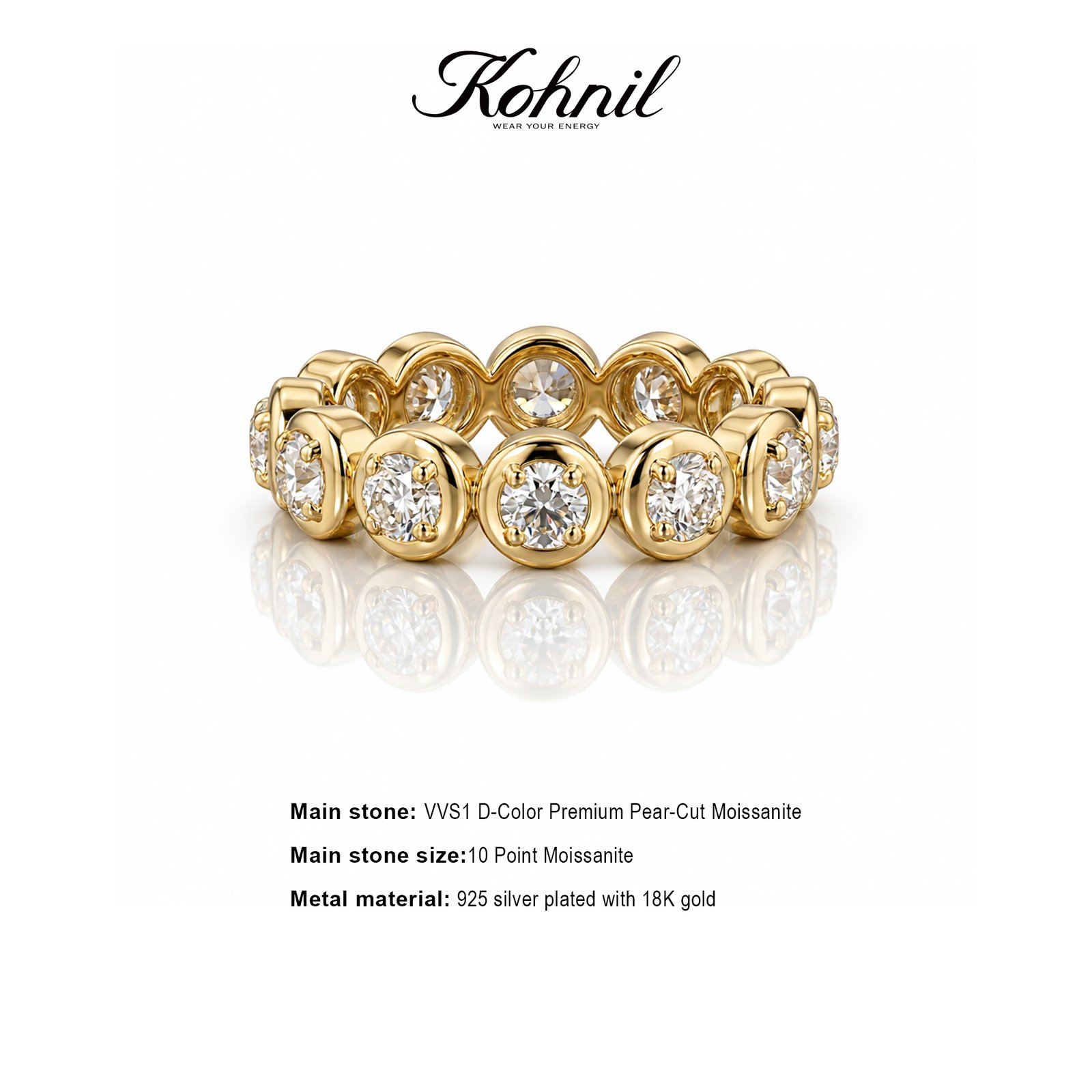 KOHNIL The Effervescence Bezel Set Moissanite Bubble Eternity Band in 18K Gold Plated 925 Silver - 图片 2