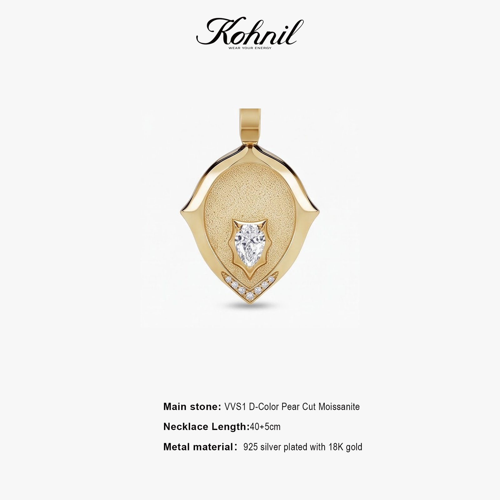 KOHNIL The Aphrodite Amulet Pear Cut Moissanite Necklace in 18K Gold Plated 925 Silver - 图片 2