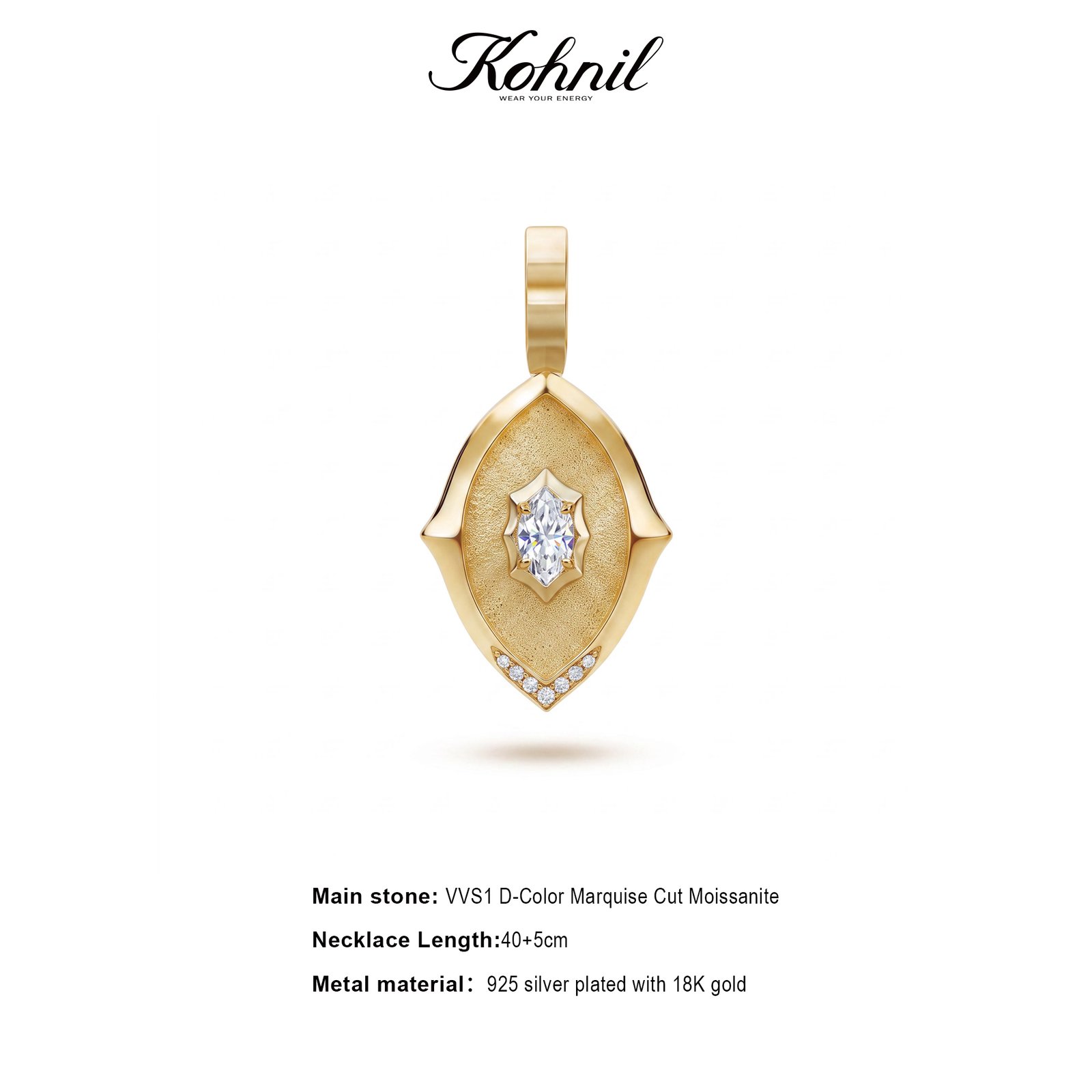 KOHNIL The Artemis Amulet Marquise Cut Moissanite Necklace in 18K Gold Plated 925 Silver - 图片 2
