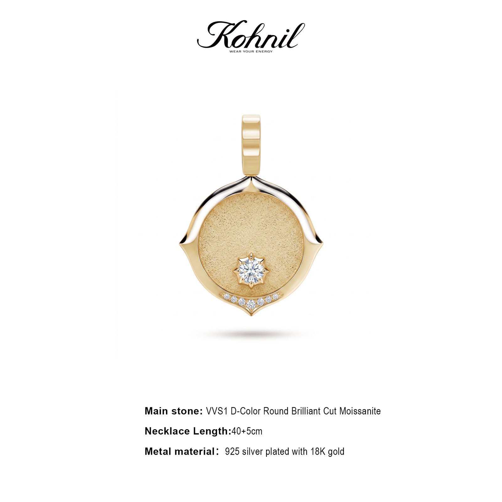 KOHNIL The Hestia Amulet Round Brilliant Moissanite Necklace in 18K Gold Plated 925 Silver - 图片 2