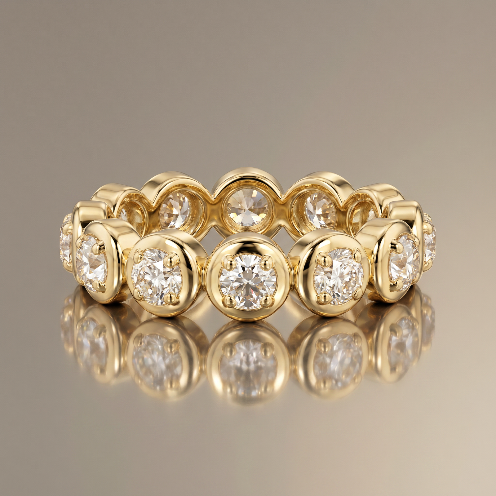 KOHNIL The Effervescence Bezel Set Moissanite Bubble Eternity Band in 18K Gold Plated 925 Silver - 图片 3