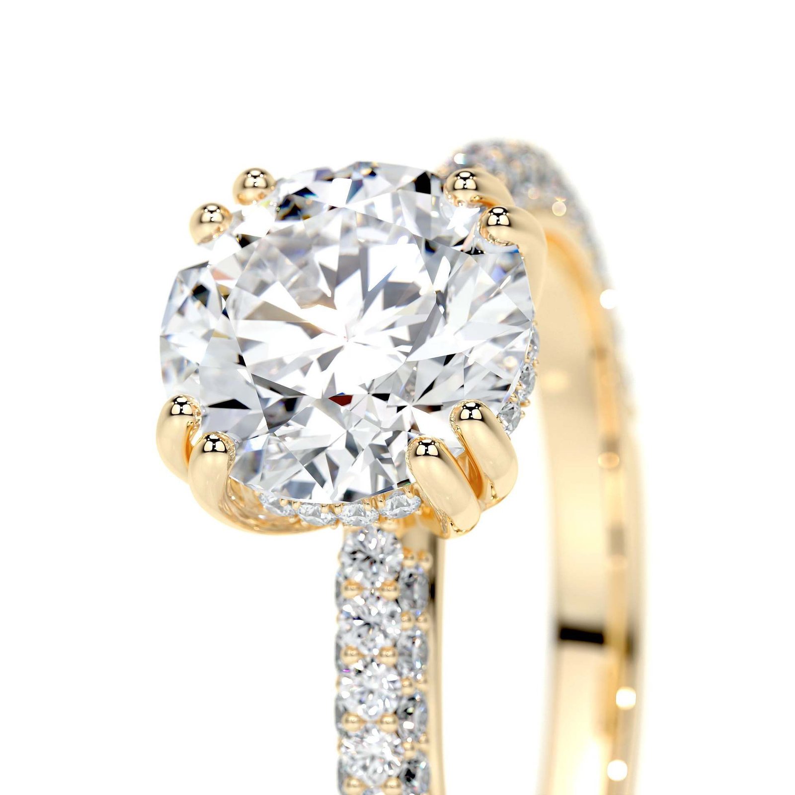 KOHNIL The Imperial 2CT Round Cut Moissanite Ring with Triple-Row Pavé & Hidden Halo in 18K Gold Plated 925 Silver - 图片 3