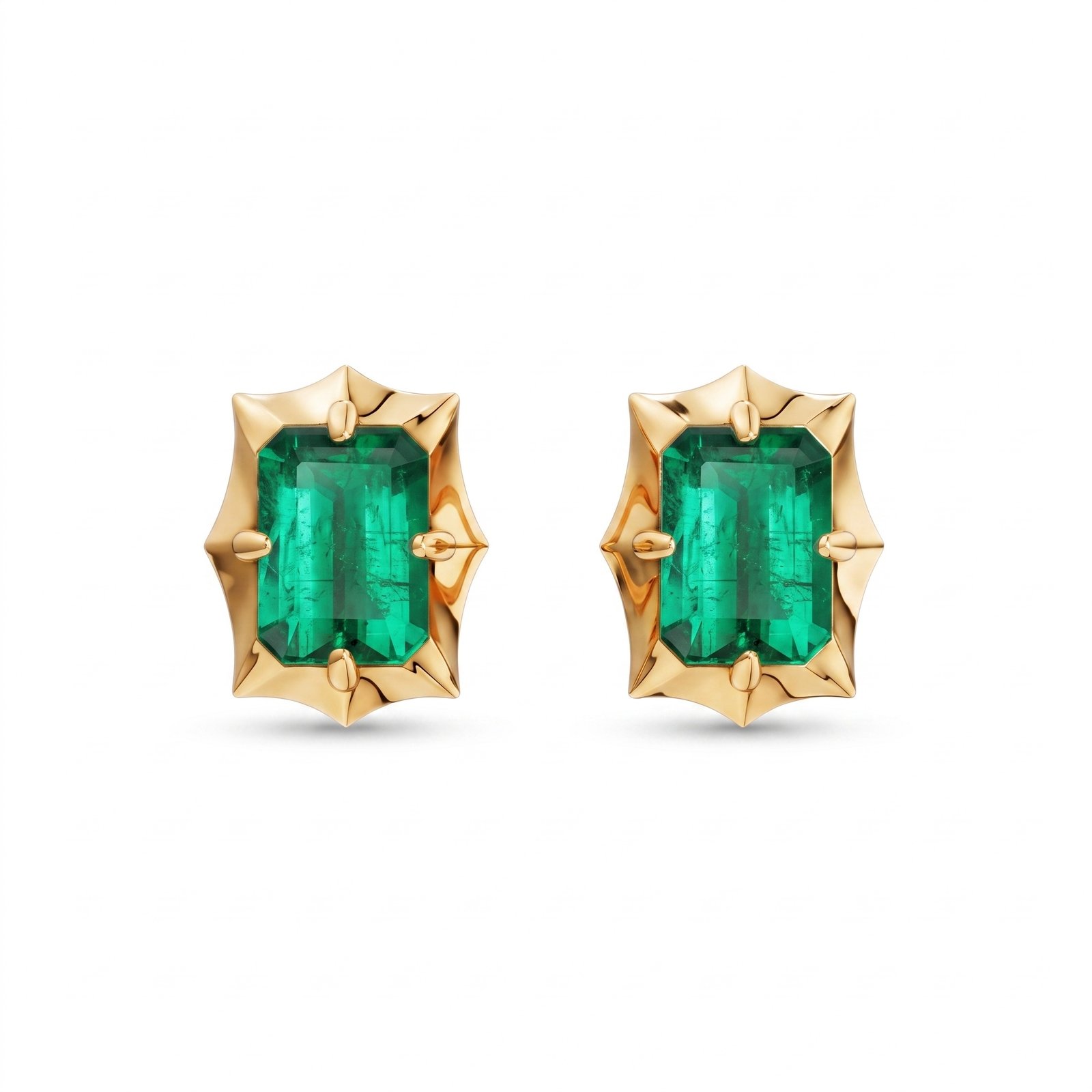 KOHNIL The Georgian Starburst Emerald-Cut Lab-Grown Emerald Studs in 18K Gold Plated 925 Silver