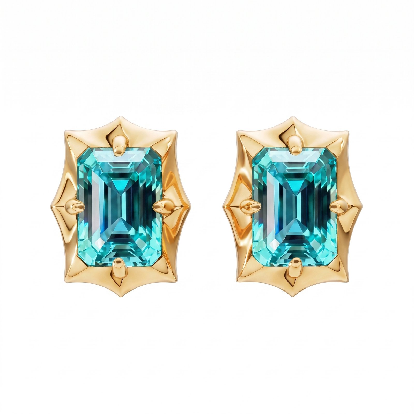 KOHNIL The Georgian Starburst Emerald-Cut Lab-Grown Paraiba Studs in 18K Gold Plated 925 Silver