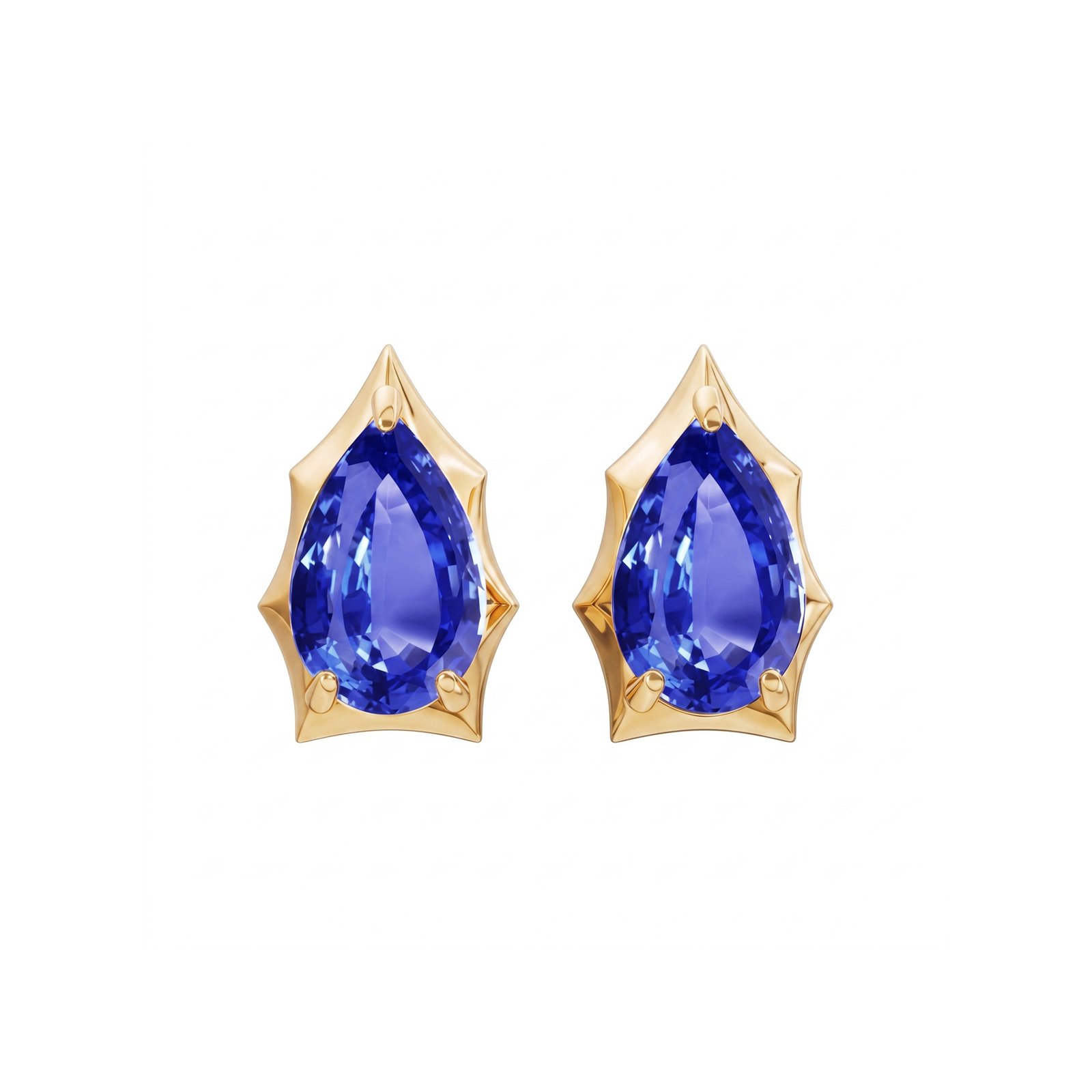 KOHNIL The Vintage Crown Teardrop Sapphire Studs in 18K Gold Plated 925 Silver