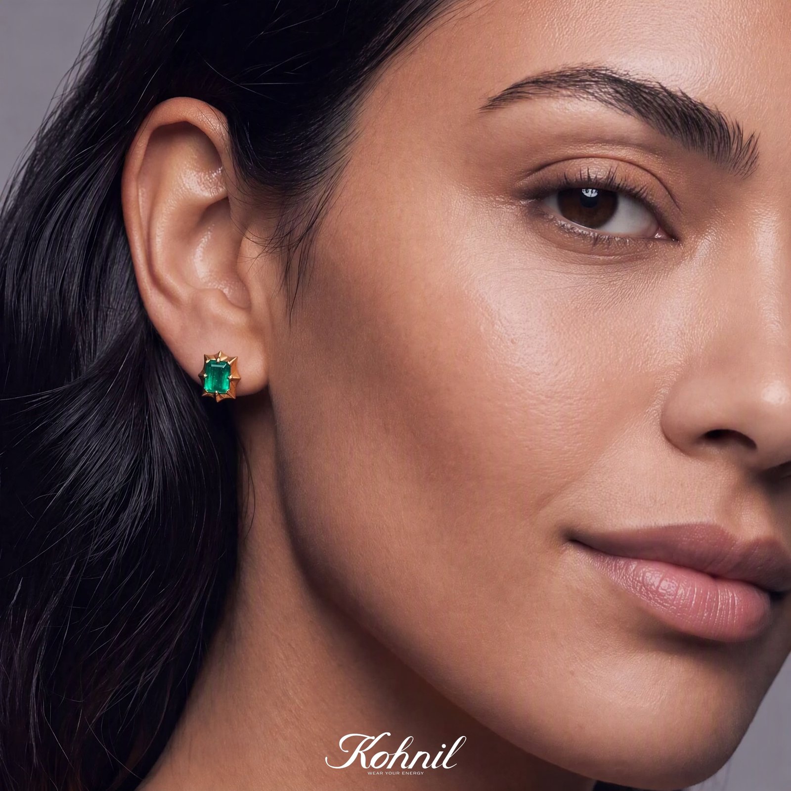 KOHNIL The Georgian Starburst Emerald-Cut Lab-Grown Emerald Studs in 18K Gold Plated 925 Silver - 图片 3