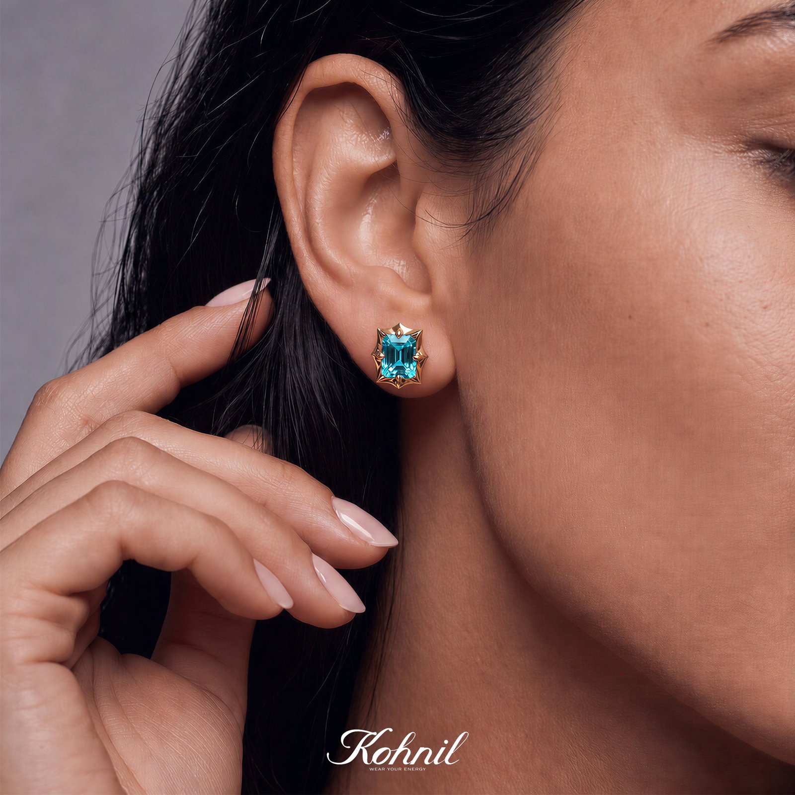 KOHNIL The Georgian Starburst Emerald-Cut Lab-Grown Paraiba Studs in 18K Gold Plated 925 Silver - 图片 3