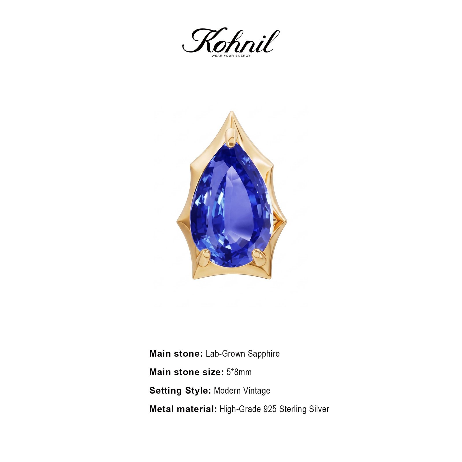 KOHNIL The Vintage Crown Teardrop Sapphire Studs in 18K Gold Plated 925 Silver - 图片 2