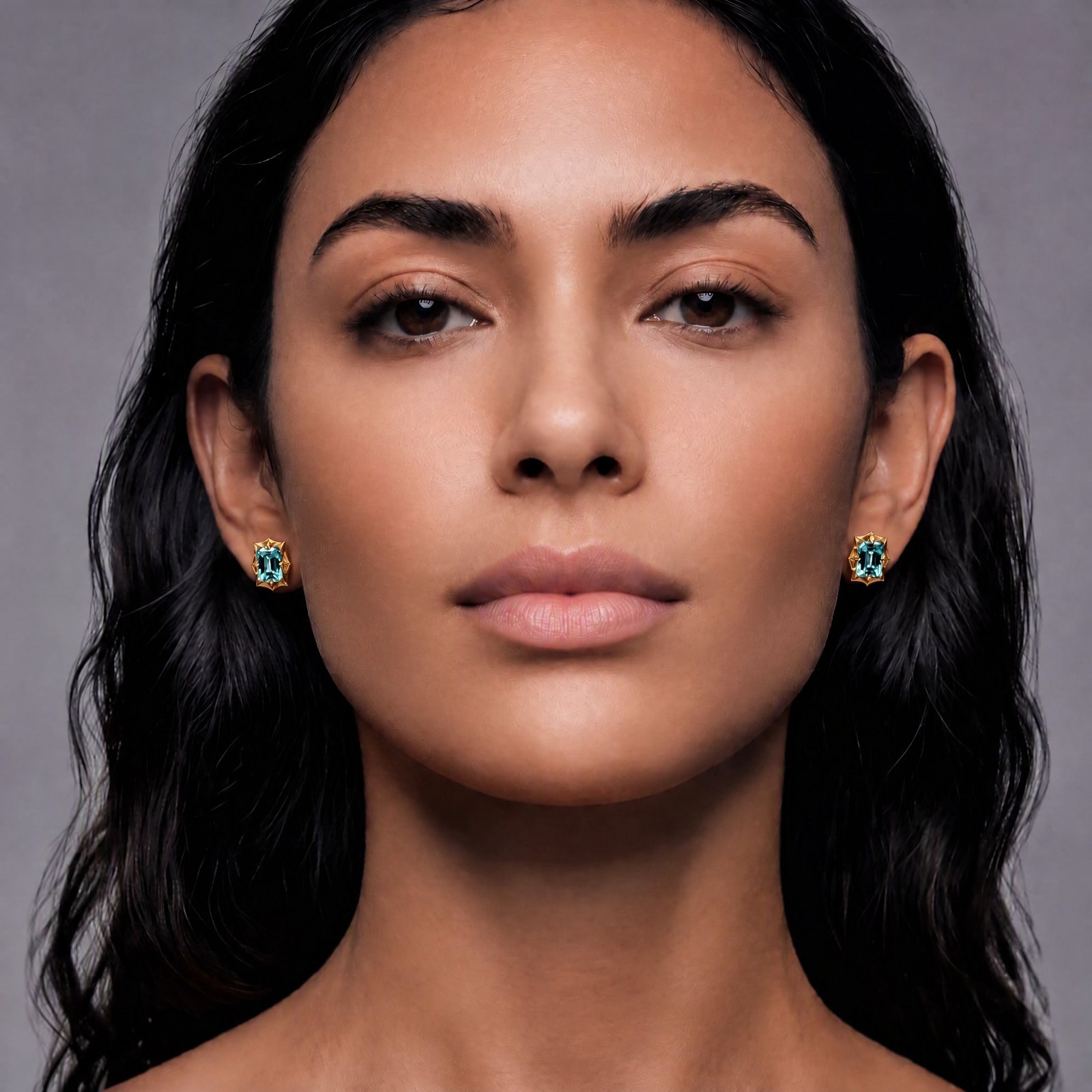 KOHNIL The Georgian Starburst Emerald-Cut Lab-Grown Paraiba Studs in 18K Gold Plated 925 Silver - 图片 4