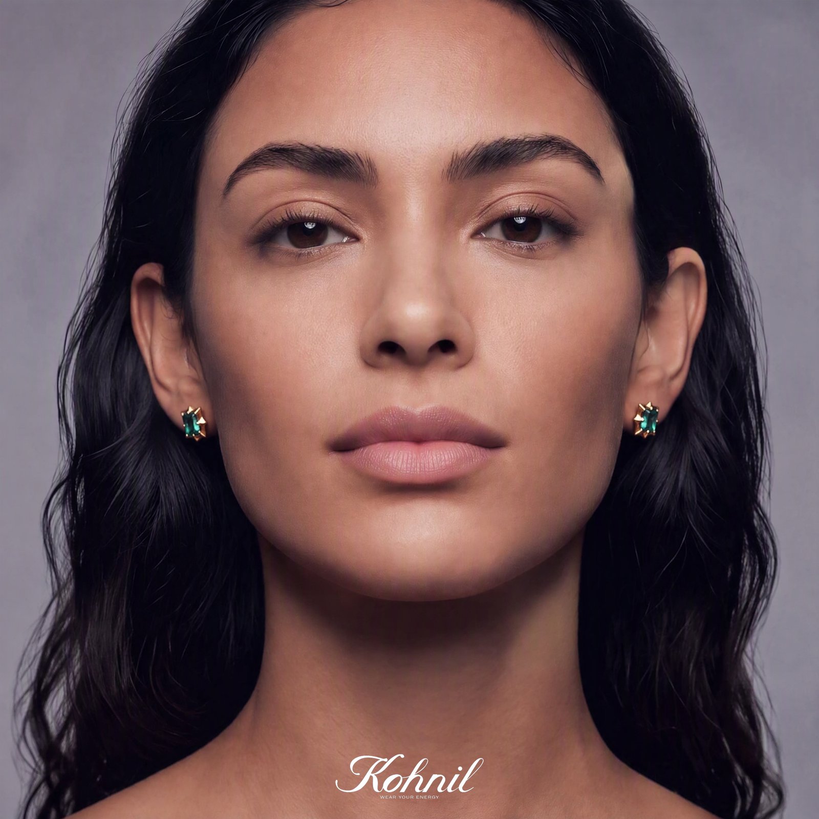 KOHNIL The Georgian Starburst Emerald-Cut Lab-Grown Emerald Studs in 18K Gold Plated 925 Silver - 图片 4